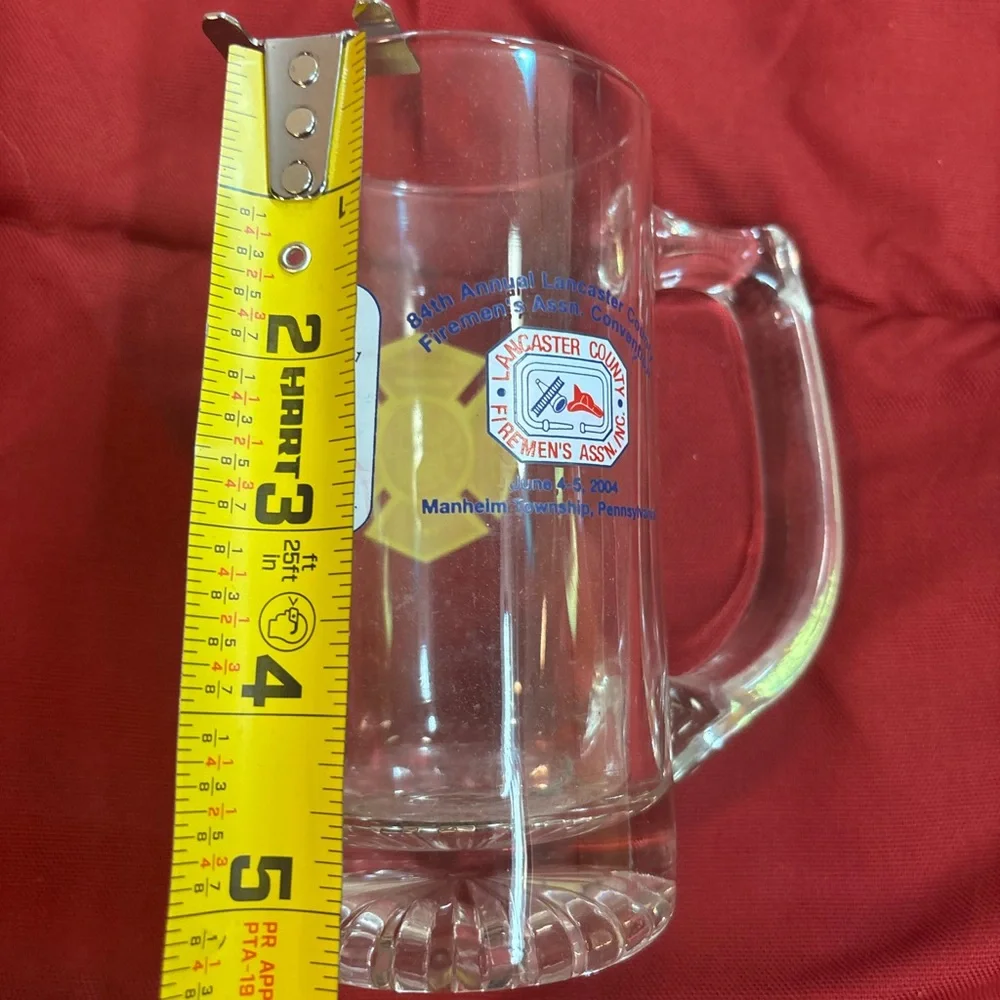 Lancaster County Firefighter Themed Glass Beer Mug- NEFFSVILLE Eden Mannheim